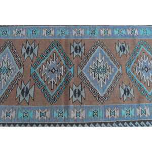 พรมวินเทจตุรกี ขนาด 2.9x6.1 ฟุต (89x187 ซม.) พรมขนสัตว์สีน้ำเงิน - Product Image 4