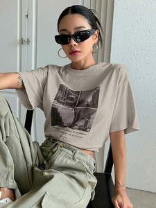 Camiseta de manga corta con estampado de personajes de estilo moderno, camisetas de punto alto para mujer, camisetas transpirables informales bordadas para mujer - Product Image 4