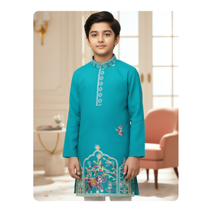 Ensemble Kurta Traditionnel Indien pour Garçons, en Soie Romaine Lavable, Confortable, pour Toutes Saisons, Vente en Gros - Product Image 3