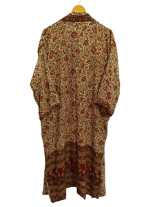 Ropa de verano Albornoz Seda Sari Kimono Vintage Sari Robe Suave Playa Fiesta Vestido Indio Hecho a mano Seda Kimono - Product Image 4