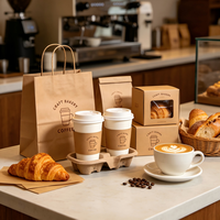 Ensemble d'emballages personnalisés pour gobelets à café jetables : sacs en papier kraft, manchons et supports pour boulangerie-café