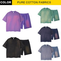 Ensemble T-shirt et short en coton respirant de qualité supérieure, manches courtes, lavage à l'acide minéral, T-shirt surdimensionné pour homme, survêtement pour homme
