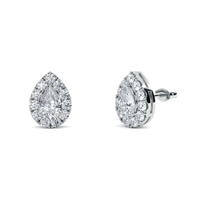 Pendientes de Diamante en Forma de Pera con Halo Simple, Diamante Cultivado en Laboratorio de 1.00 Ct en Platino para Fiesta de Compromiso - Product Image 3