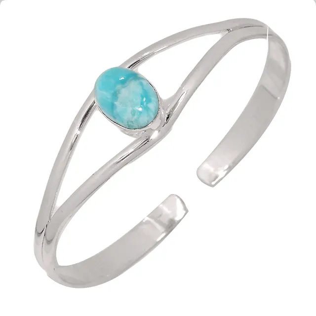 Larimar Bangle Natuurlijke Freeform Cabochon Top Kwaliteit Zilveren Sieraden