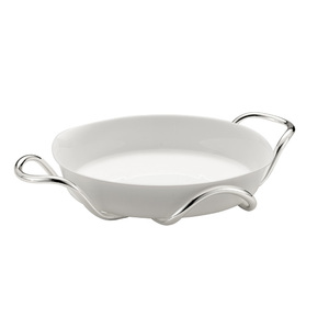 Plato para hornear de cerámica blanco redondo moderno ArgentoÃ©Marca Made in Italy Mangos chapados en plata Estructura incorporada Tipo gratín - Product Image 2