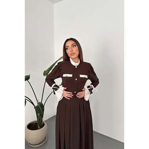 Vestido Casual Marrón con Detalle de Pliegues al Por Mayor - Product Image 3