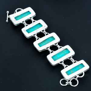 Natural Blue Turquoise <b>Charm</b> <b>Bracelet</b> Handmade 925 <b>Sterling</b> <b>Silver</b> Luxury GIA Certified Rose Gold Plated Unique Gift for Her - Product Image 6