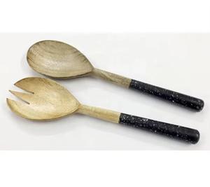 Natural Acaica Wood <b>Salad</b> <b>Server</b> Cutlery Set with Resin Handle For Dinnerware Kitchenware Home Decor <b>Salad</b> Mixing Serving Tools - Product Image 1