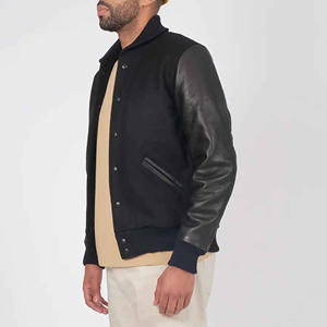 แจ็คเก็ตเบสบอลแบบ Varsity ปี 2024 คุณภาพสูง สไตล์ฮิปฮอป ตัวเสื้อทำจากผ้าขนสัตว์ แขนเสื้อหนัง คอเสื้อถักยืดหยุ่น ปักลายตัวอักษร - Product Image 4