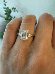 Lab Grown Diamond 14K Solid White Gold Emerald cut Three stone ring with pear diamonds 2.30 carats Diamonds - Product Image 4