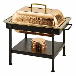 Réchaud traditionnel en cuivre avec finition martelée et poignées en laiton parfait pour les buffets de mariage ou les dîners formels - Product Image 4
