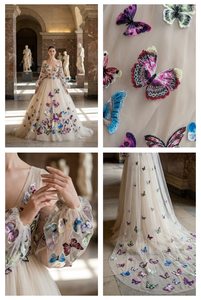 Tissu en tulle brodé de dentelle en polyester, motif papillon ombré multicolore métallisé, couleur ivoire, pour doublure de vêtements de mariage, de danse et de maillots de bain - Product Image 4