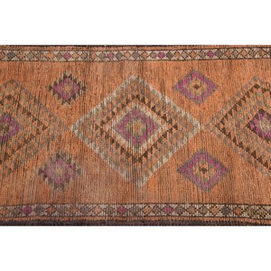 3.1x12.3 ft Turkish <b>Rug</b>, Vintage <b>Runner</b> <b>Rug</b>, Orange Brown Check <b>Rug</b> - Product Image 5