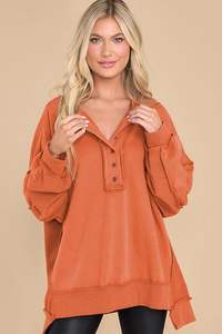 เสื้อสเวตเชิ้ตโอเวอร์ไซส์แบบลำลองสำหรับผู้หญิงเสื้อทูนิคอแบบสวมหัวมีกระดุมแขนยาว - Product Image 2