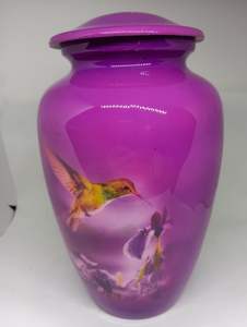 Urna Funeraria de Aluminio para Cenizas de Adultos, Color Morado, con Diseño de Colibrí, Hermosa Urna de Aluminio con Palomas Voladoras - Product Image 5