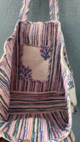 Tas Tote Bohemian Besar Wanita Berbahan Katun India Buatan Tangan dengan Cetakan Blok dan Jahitan, Motif Bunga, Resleting, Cocok untuk Musim Dingin/Musim Panas/Musim Gugur/Musim Semi