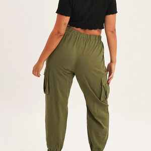 กางเกงคาร์โก้ของผู้หญิงกางเกงลำลองทรงตรงแบบผูกเชือกยางยืดปรับแต่งได้จากโรงงาน - Product Image 5