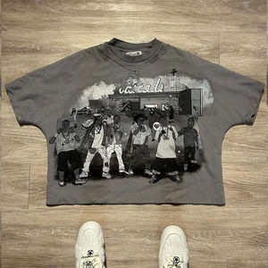 เสื้อยืดผ้าไมโครไฟเบอร์สำหรับผู้ชายทรงหลวมโอเวอร์ไซซ์หนาทรงหลวมสไตล์สตรีทแวร์ผ้าคอตตอน100% หนัก - Product Image 5