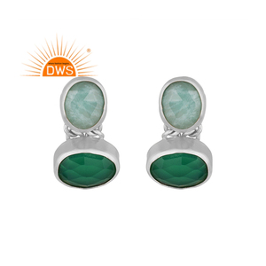 Dernière conception faite à la main Amazonite naturelle et onyx vert boucles d'oreilles pendantes fabricant de bijoux personnalisés - Product Image 4