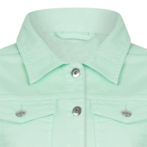 Chaqueta de Mezclilla Elástica para Mujer, Nueva, 100% Algodón, Alta Calidad, Color Verde Brillante, Moda Verano, Suave - Product Image 3