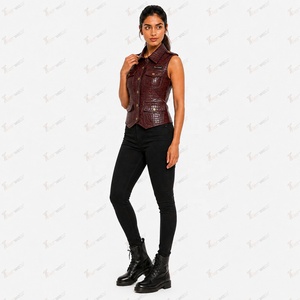 Gilet sans manches en cuir PU pour femme avec col rabattu et fermeture boutonnée, couleur unie, vêtement d'extérieur décontracté - Product Image 4