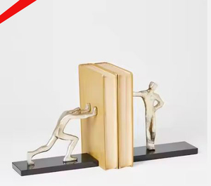 Serre-livres en aluminium de finition argentée unique de conception pour le salon de bureau - Product Image 2