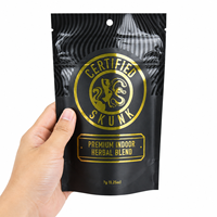 Sachet Doypack Personnalisé Imprimé et Laminé, Refermable avec Fermeture Zip, Estampage UV Local Doré, Certifié pour Mélange d'Herbes, 7g, Qualité Alimentaire