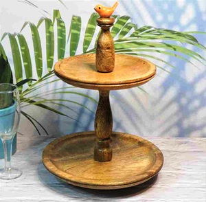 Support brun foncé et métal couleur naturelle support à gâteau rond en bois à 2 niveaux fleur romantique articles personnalisés faits à la main - Product Image 5