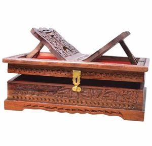 Soporte de madera hecho a mano para libros con caja de almacenamiento Soporte de Corán tallado plegable con forro de terciopelo - Product Image 2