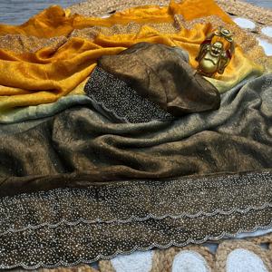 Ropa ocasional Última colección Excelente calidad Moderno Color increíble Doble sombra Crush Space Silk con Jarkhan Work Sarees - Product Image 2