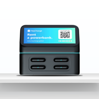 Stasiun Power Bank Sewa HeyCharge 4 Slot Kode QR Berbagi Daya Tahan Api ABS Output 60W untuk Smart Watch Mikrofon, Promo Panas 2025