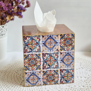 Boîte à mouchoirs en bois de qualité supérieure avec impression Meena |   Décoration artisanale de style Meenakari pour la maison et le bureau - Product Image 3