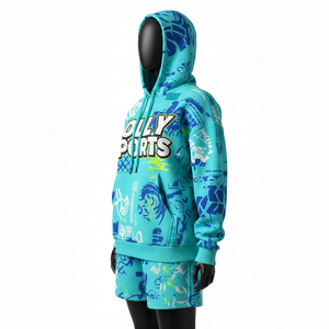 Conjunto de Sudadera Corta con Capucha de Felpa de Algodón Premium para Mujer, Color Azul Agua, Estampado Gráfico, Logotipo Personalizado, Conjunto de Shorts Deportivos para Mujer - Product Image 5