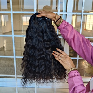 100% Machine Double Trame Naturel Doux Bouclés Cuticule Aligné Noir Vierge Indien Temple Extensions de Cheveux Humains - Product Image 5