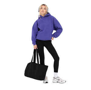 เสื้อฮู้ดดี้โอเวอร์ไซส์สีม่วงเข้มสำหรับผู้หญิง ผ้าฝ้าย 50% โพลีเอสเตอร์ 50% สไตล์สตรีทแวร์ ไหล่ตก ทรงหลวม ใส่สบาย เหมาะสำหรับฤดูหนาว - Product Image 1