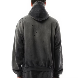 Sweat-shirts à capuche surdimensionnés décontractés pour hommes, personnalisés, effet délavé, couleur unie, hiver, 2 pièces, en polaire respirante et écologique, vente en gros - Product Image 3