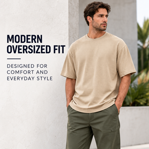 T-shirts pour hommes écologiques, unis, épais, en maille micro-gaufrée, coupe oversize à épaules tombantes, coupe ample, en polyester/coton, tendance - Product Image 3