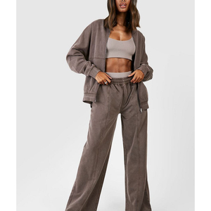 100% algodón logotipo personalizado de gran tamaño de talla grande streetwear Sudadera con capucha Sun faded acid washed 450G polar Zip-up HOODIE para mujer - Product Image 1