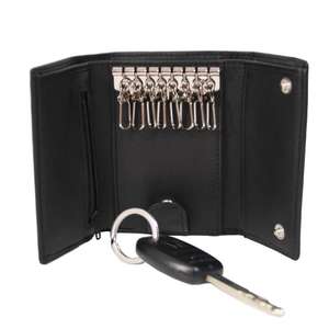 สีดำทำด้วยมือหนังแท้ผู้ถือกุญแจออแกไนเซอร์กรณี - Product Image 6
