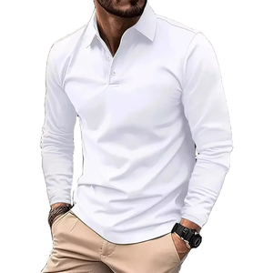 Classique Simple couleur unie revers hommes POLO chemises printemps automne affaires loisirs en plein air voyage amis fête à manches longues hauts - Product Image 2