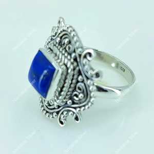 Handmade 925 Sterling Silver Lapis Lazuli Ring September Birthstone <b>Statement</b> Jewelry with Natural Blue Gemstone Inlay - Product Image 5
