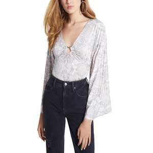 For Guess Women's Jazzi <b>Bodysuit</b> Gray Medium Size Square Neck Short Sleeve Winter Summer Print Skinny Tummy <b>Control</b> Spring Solid - Product Image 1