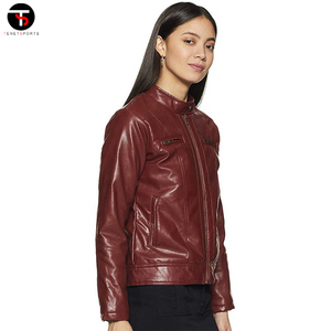 Chaqueta de motorista de piel sintética personalizada para mujer con cremallera y diseño de cinturón Servicio OEM - Product Image 3