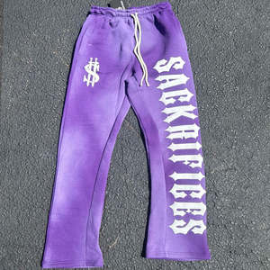 Haute qualité Streetwear empilé évasé graphique bouffée impression pantalons de survêtement français éponge hommes Flare pantalons de survêtement - Product Image 6