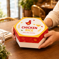 Boîte alimentaire en papier hexagonale jetable avec logo personnalisé, emballage à emporter pour poulet rôti, restaurant de restauration rapide