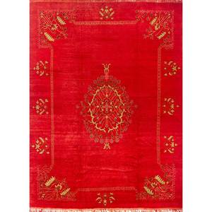 Alfombra Grande de Lana Anudada a Mano Aalam, Diseño Abstracto con Medallón Rojo Naranja, Rectangular, para el Hogar, Modelo PAEM-330, para Entrada, Pasillo, Sala de Estar - Product Image 1