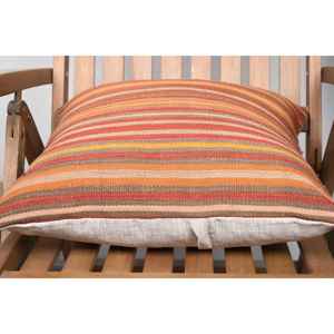 Subtle Striped Beige Kilim Wool Rug <b>18x18</b> Inch Pillow Vintage Pattern Woven Technique - Product Image 5