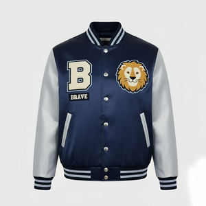 Chaqueta Universitaria de Chenilla Bordada de Alta Calidad para Hombre, Fabricante OEM, Chaqueta Universitaria de Satén con Letras Bordadas para Hombre, MOQ Bajo - Product Image 1