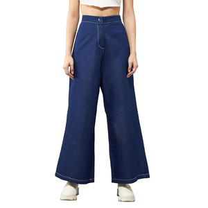 กางเกงยีนส์ขาบานสำหรับผู้หญิงกางเกงแฟชั่นแบบมีซิปดีไซน์แบบกำหนดเองได้2023 - Product Image 4