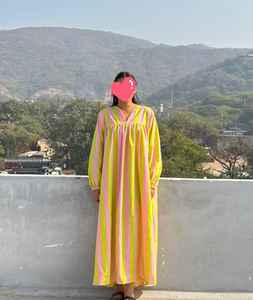 Vestido Maxi de Algodón Hecho a Mano, 100% Transpirable, a Rayas, Manga Larga, Cuello en V, Estilo Boho, Vestido Casual de Verano para Mujer, Nueva Llegada 2026 - Product Image 2